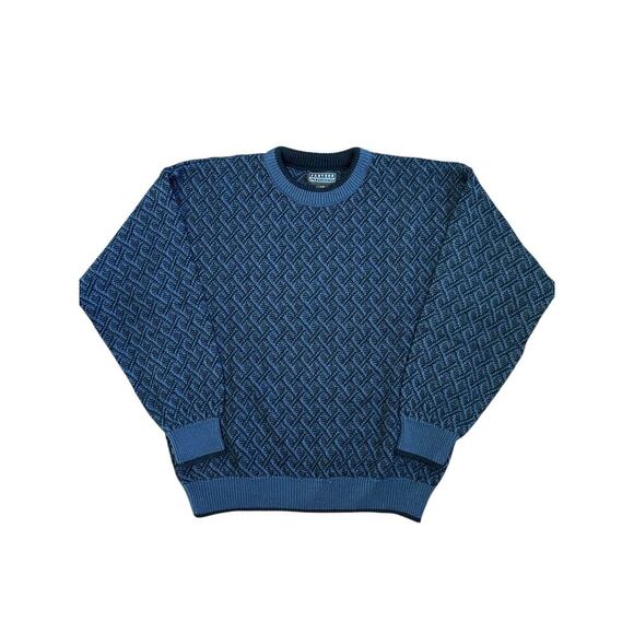 VTG Jantzen Classics Black Blue 90's Y2K Diamond Grandpa Sweater Size Large - Picture 2 of 9